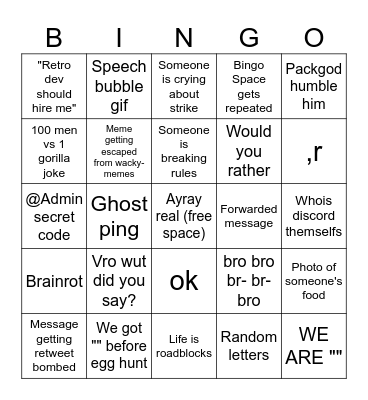 Retro dev general bingo Card