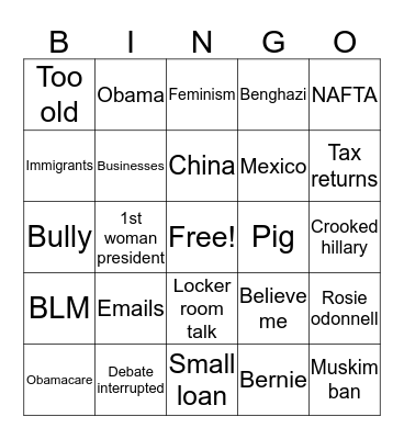Presidential debate Bingo Card