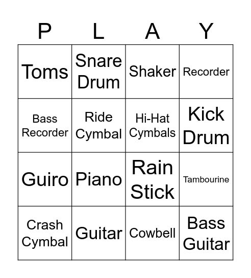 Instrument Bingo Card