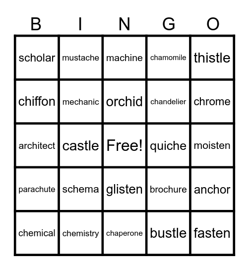 Lesson 118: Alternate ch, gn, gh, silent t Bingo Card