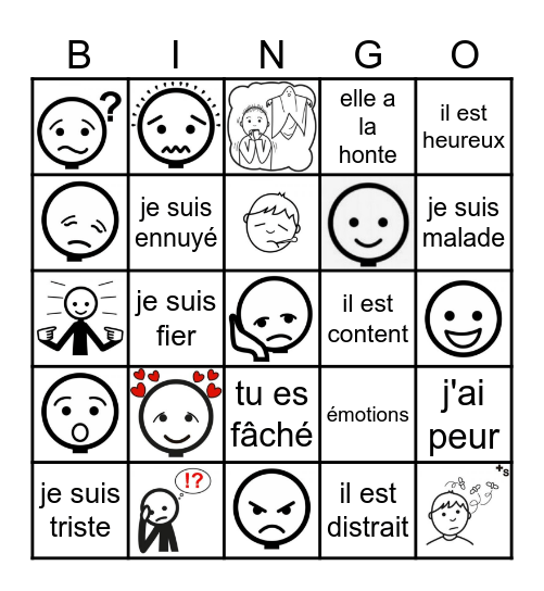 Les sentiments Bingo Card