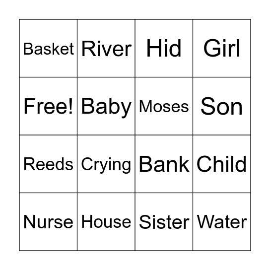 Exodus 2:1-10 Bingo Card