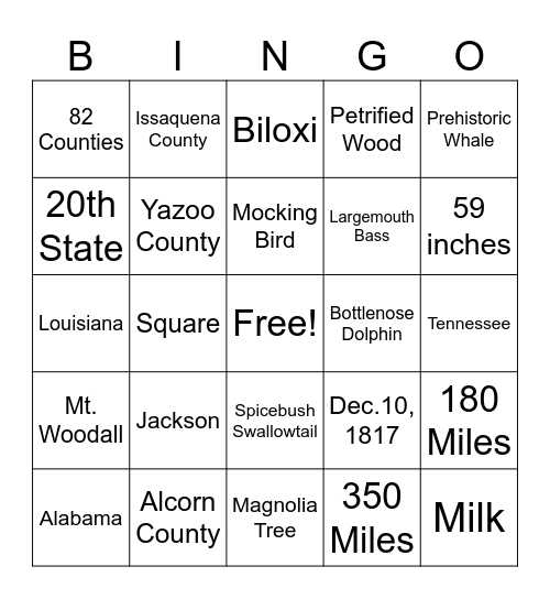 Mississippi Bingo Card