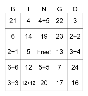 Math Facts Bingo Card