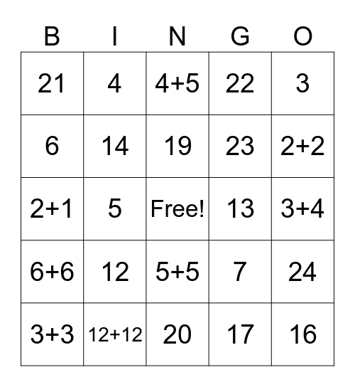 Math Facts Bingo Card