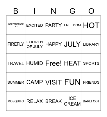 Summertime Bingo Card