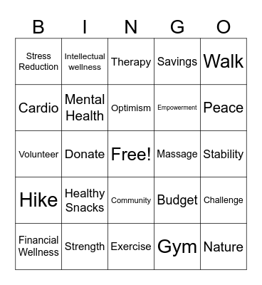 Wellness Month Bingo Card