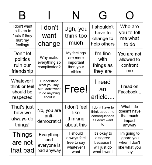 Stay Comfortable Bingo Card