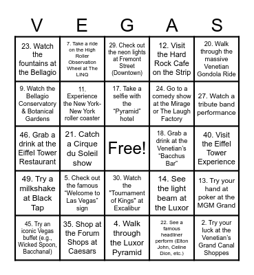 Vegas 2025 Bingo Card