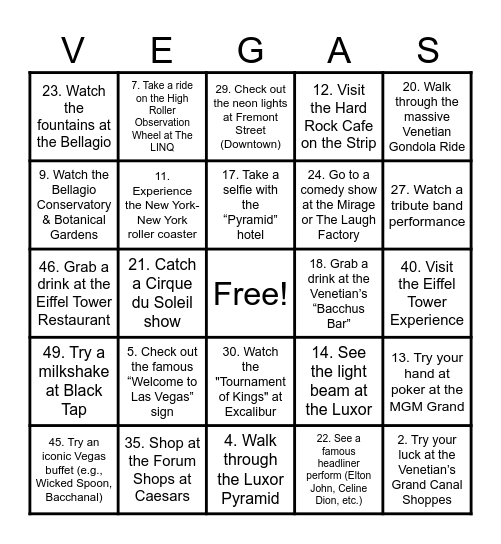 Vegas 2025 Bingo Card