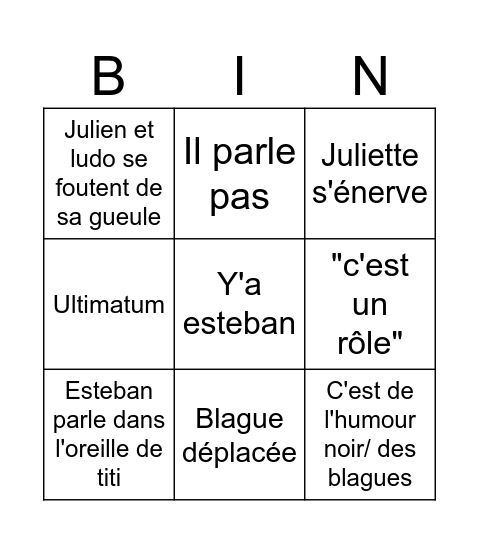 Ce soir Bingo Card