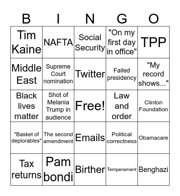 Presidential Debate Bingo Card