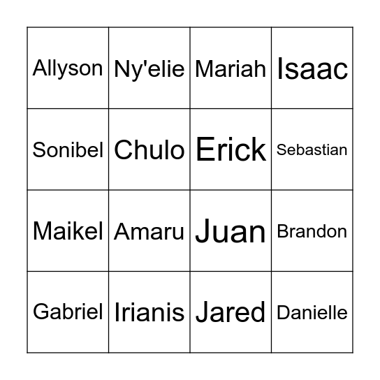 Friend Bingo! Bingo Card