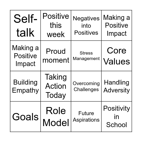 Positivity Bingo Card