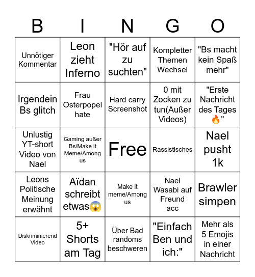 Untitled Bingo Card