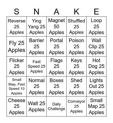 Google Snake Bingo Card