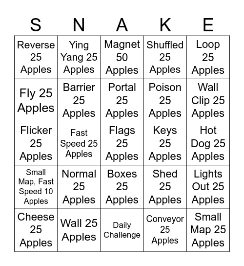 Google Snake Bingo Card