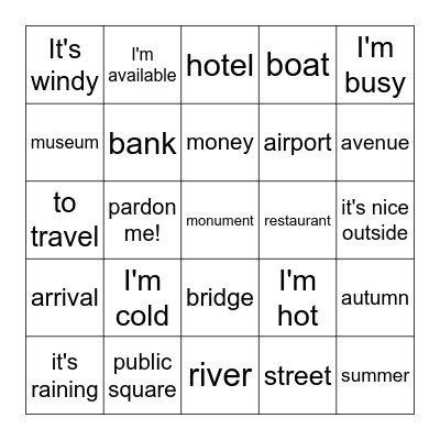 unité 8 Bingo Card