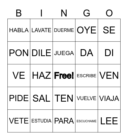 IMPERATIVO TU+ Bingo Card