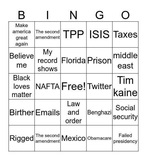 Presidential debate bingo  Bingo Card