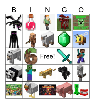 Minecraft Birthday BINGO Card