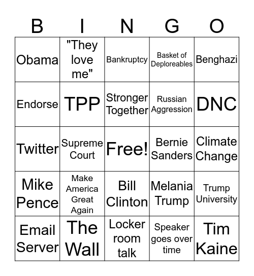 Presidential Debate Bingo Card