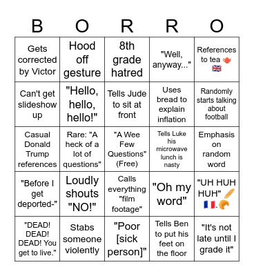 Mr. B Bingo Card