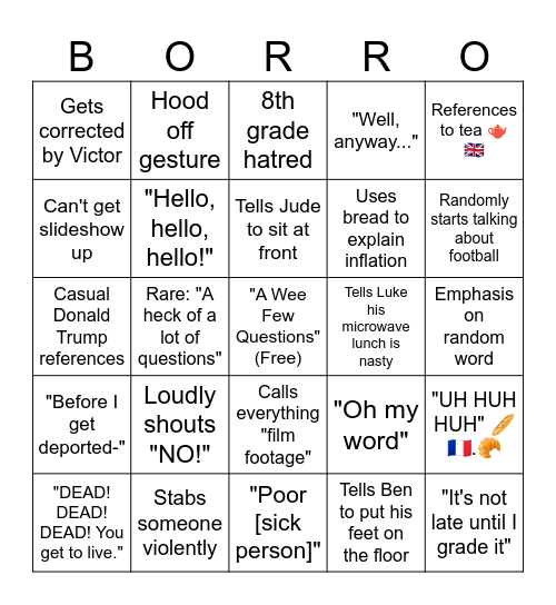 Mr. B Bingo Card