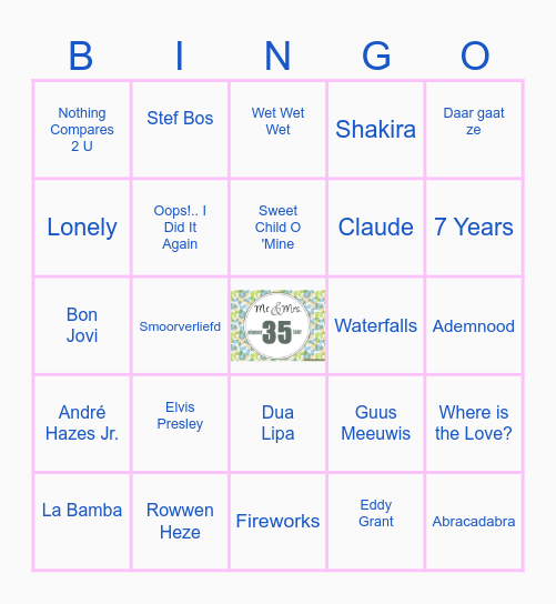 35 jaar getrouwd bingo Card