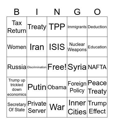 Presidential Debate Bingo  Bingo Card