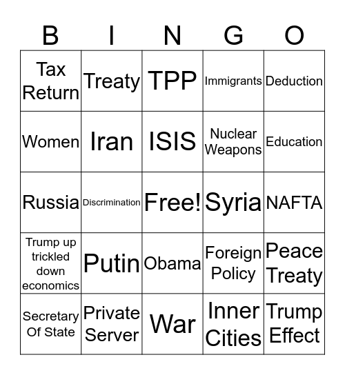 Presidential Debate Bingo  Bingo Card