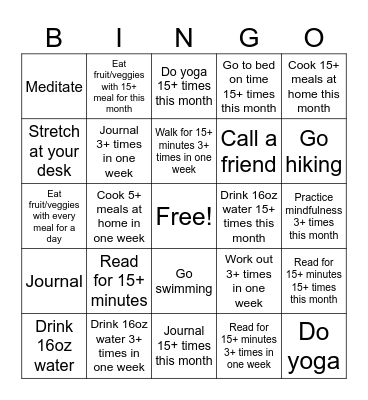 Wellness Bingo Card