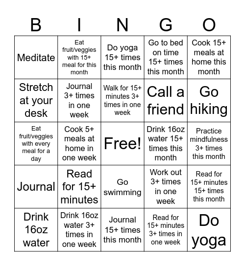 Wellness Bingo Card