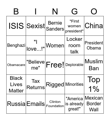 Presidential Debate Bingo Card