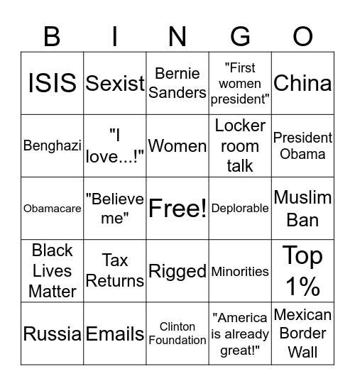 Presidential Debate Bingo Card