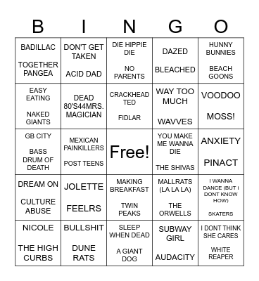 SF PUNK BINGO ROUND 2- SUMMER PUNK Bingo Card