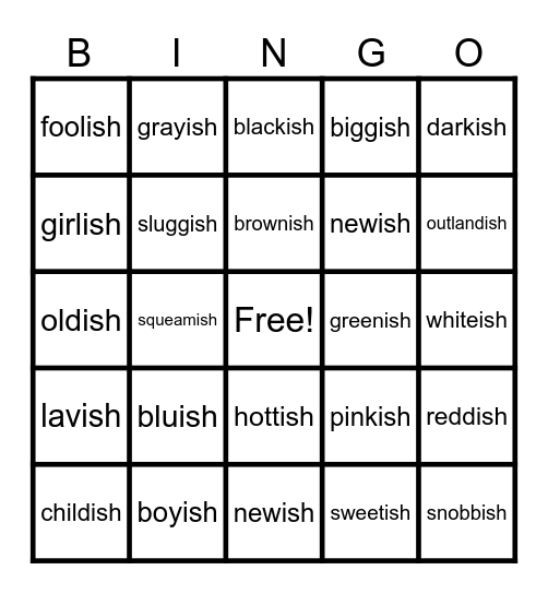 Lesson 122: -ist  (suffix meaning somewhat like or likely to) Bingo Card