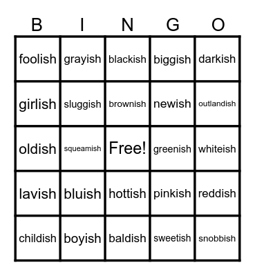 Lesson 122: -ist  (suffix meaning somewhat like or likely to) Bingo Card