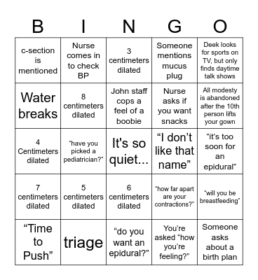Maternity Ward Bingo Card