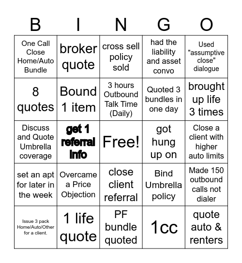 Insurance Sales Bingo! Bingo Card
