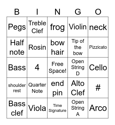 Elementary Orchestra Bingo Card