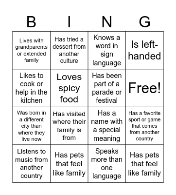 Identity Bingo! Bingo Card