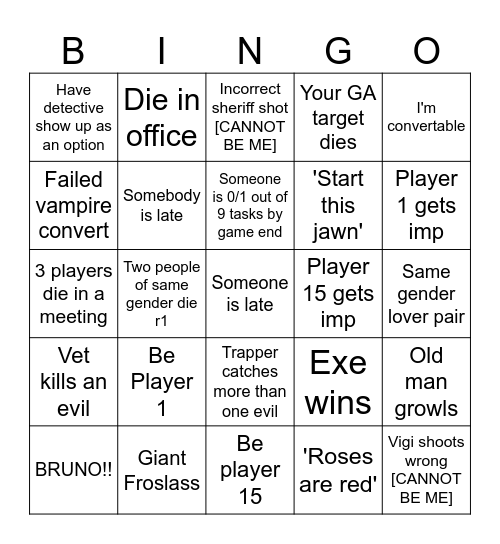 Humong Us Bingo Card