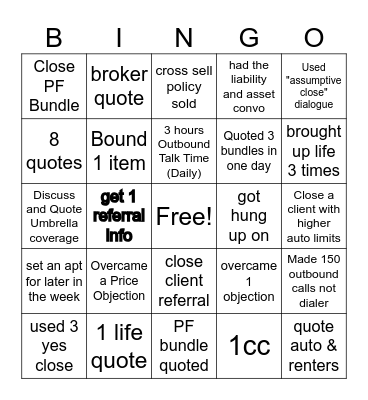 Insurance Sales Bingo! Bingo Card
