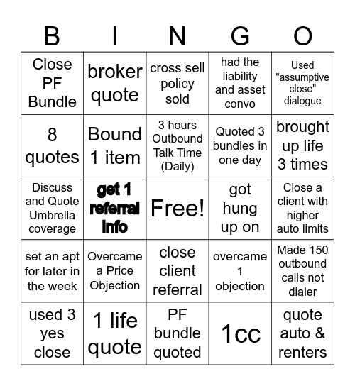 Insurance Sales Bingo! Bingo Card