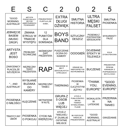 CZIKIBANSIORKOWE BINGO WERSJA ESC Bingo Card