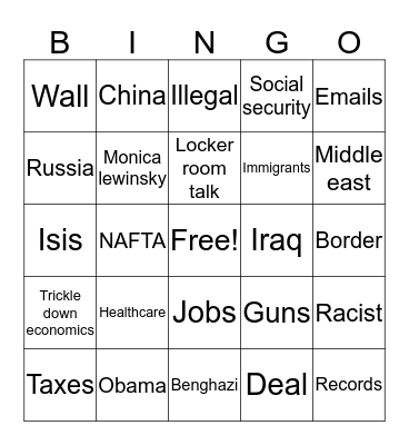 Presidential Debate Bingo 2016 Bingo Card