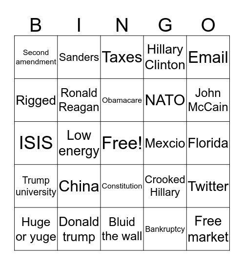 Presidential debate bingo  Bingo Card