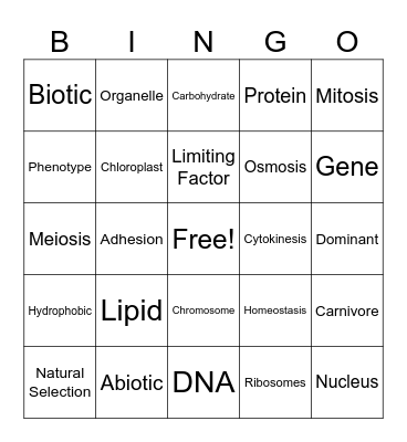 Biology Bingo Card