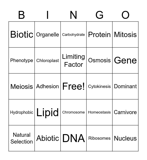 Biology Bingo Card